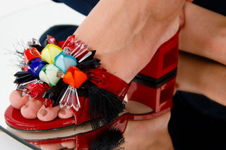 The Vigo Red Leather Block Heel Women Sandal - Glamourous Grace