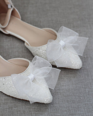 Rock Glitter Pointy Toe Flats with Organza Bow