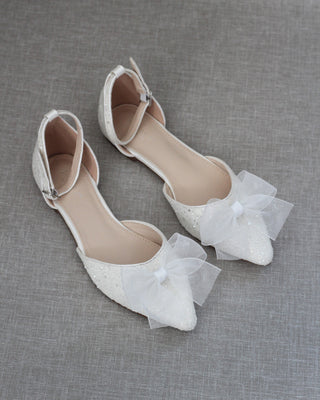 Rock Glitter Pointy Toe Flats with Organza Bow