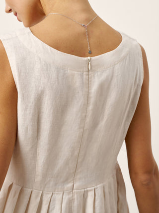 100% Linen Sleeveless Crew Neck Waist Pleated Maxi Dress SELENE - Glamourous Grace