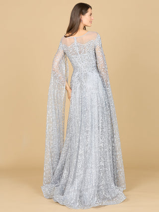 Lace Gown with Dramatic Cape Sleeves | Lara 29454 - Glamourous Grace