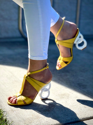 The Duffryn Yellow T-Strap Leather Women Sandal - Glamourous Grace