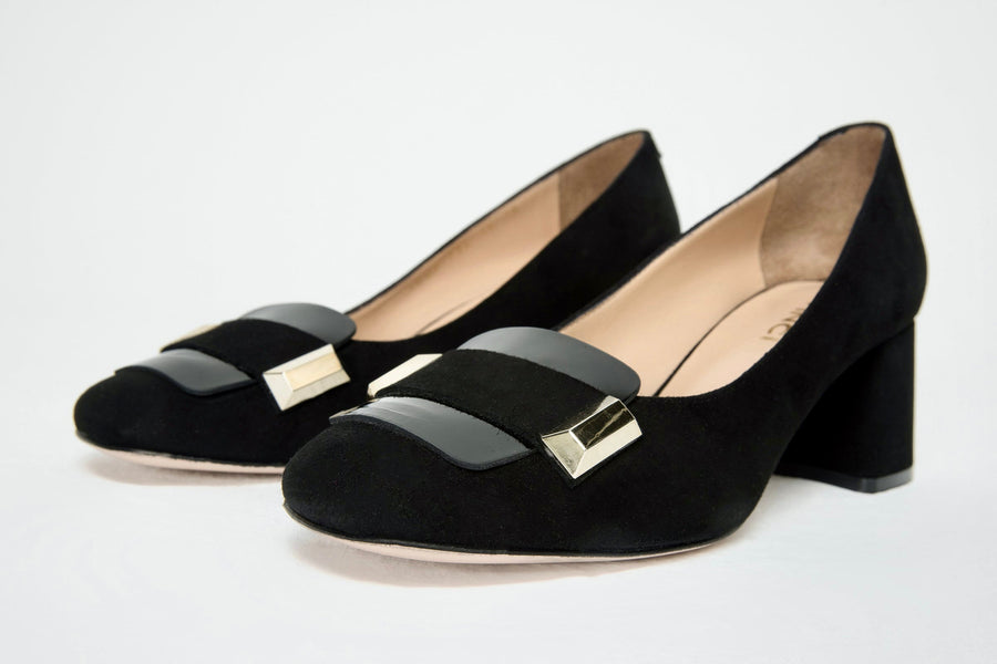 The Olney Black Suede Leather Block Heel Pump Women Shoe - Glamourous Grace