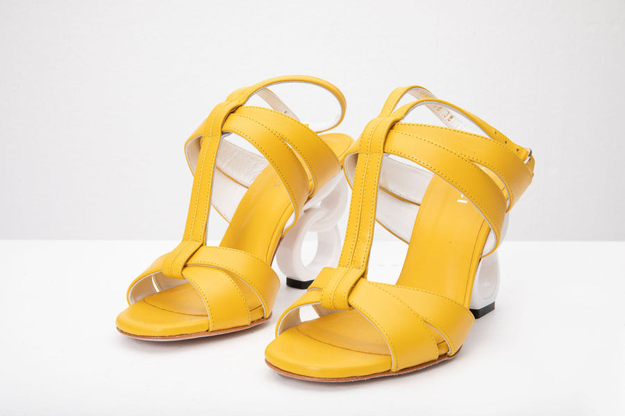 The Duffryn Yellow T-Strap Leather Women Sandal - Glamourous Grace
