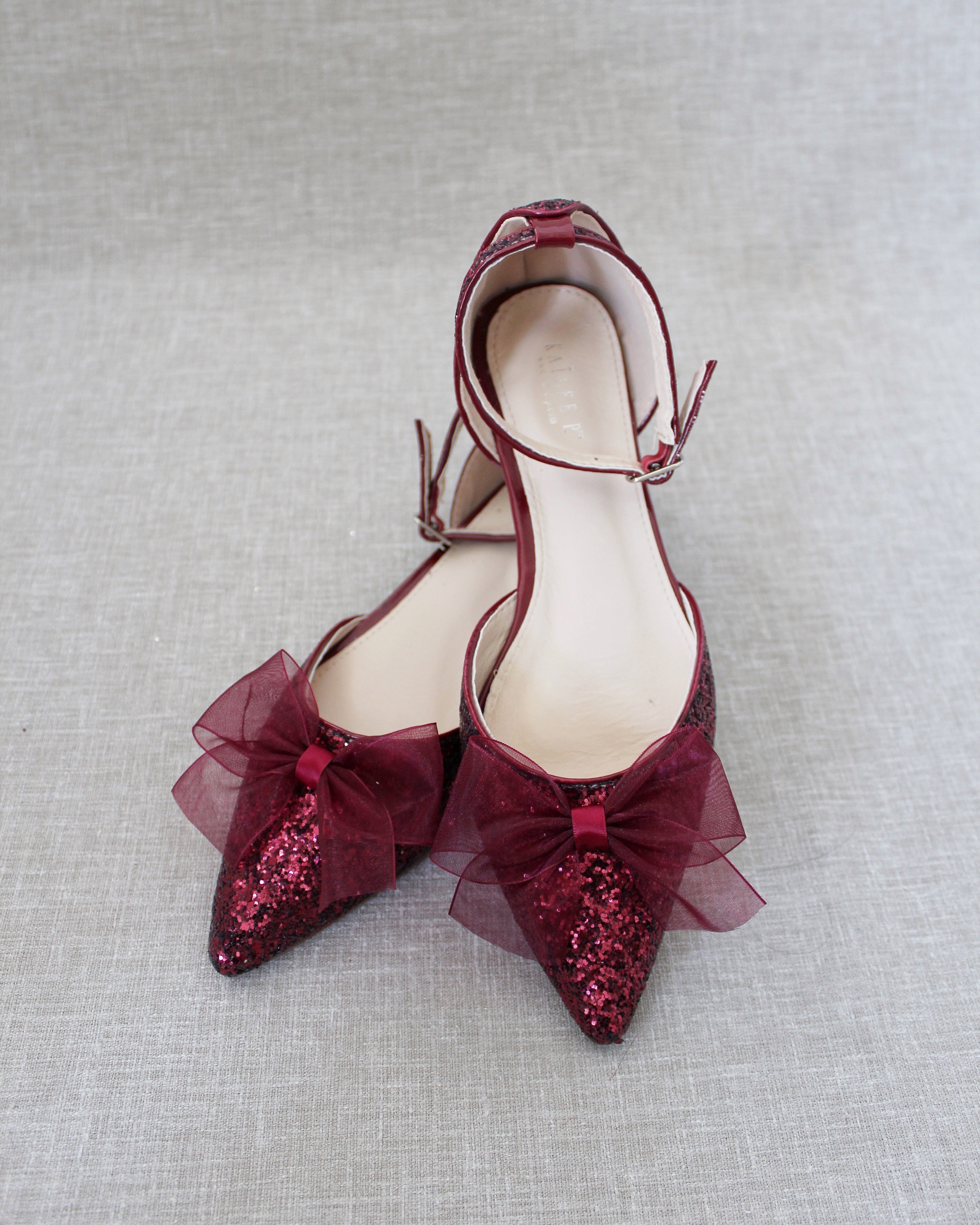 Rock Glitter Pointy Toe Flats with Organza Bow