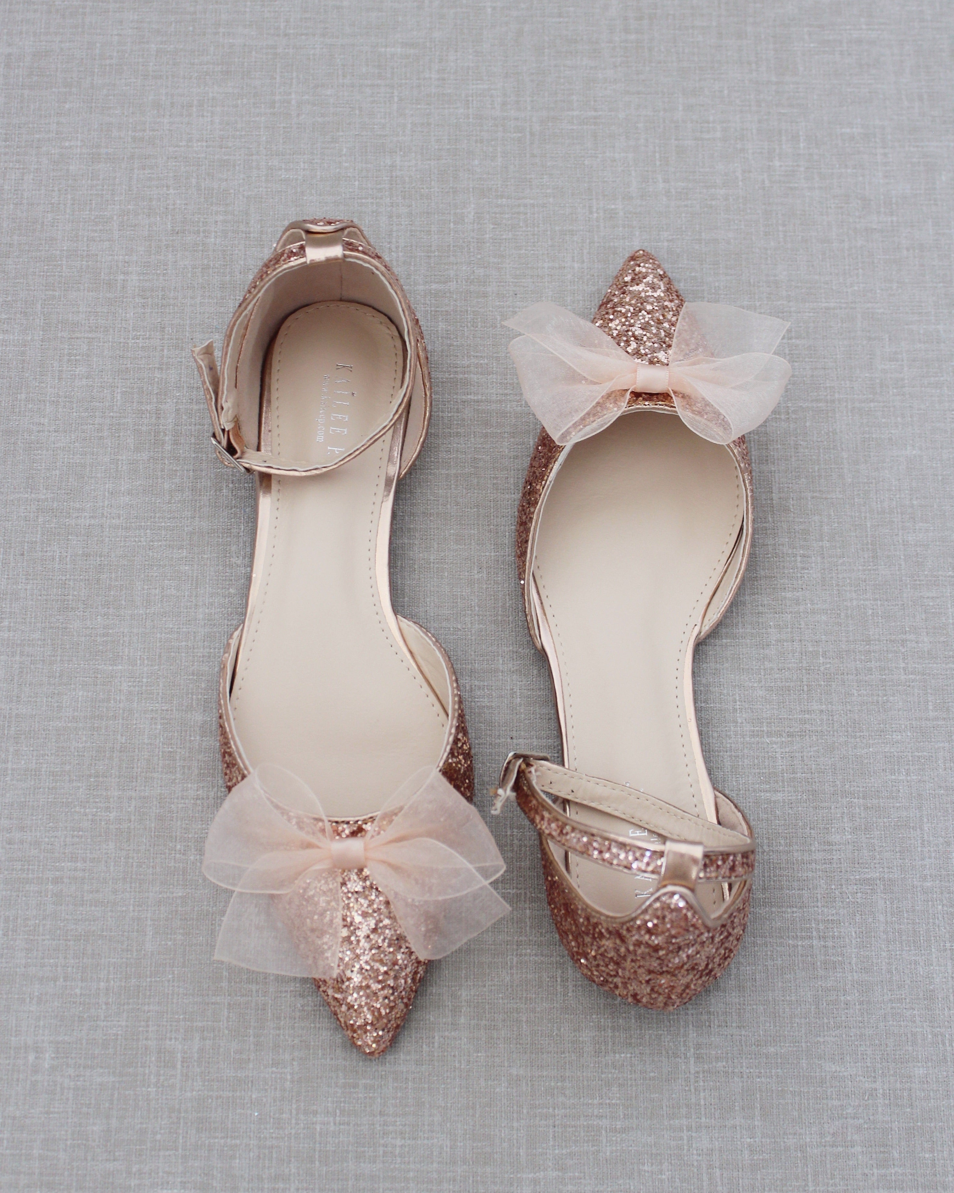 Rock Glitter Pointy Toe Flats with Organza Bow