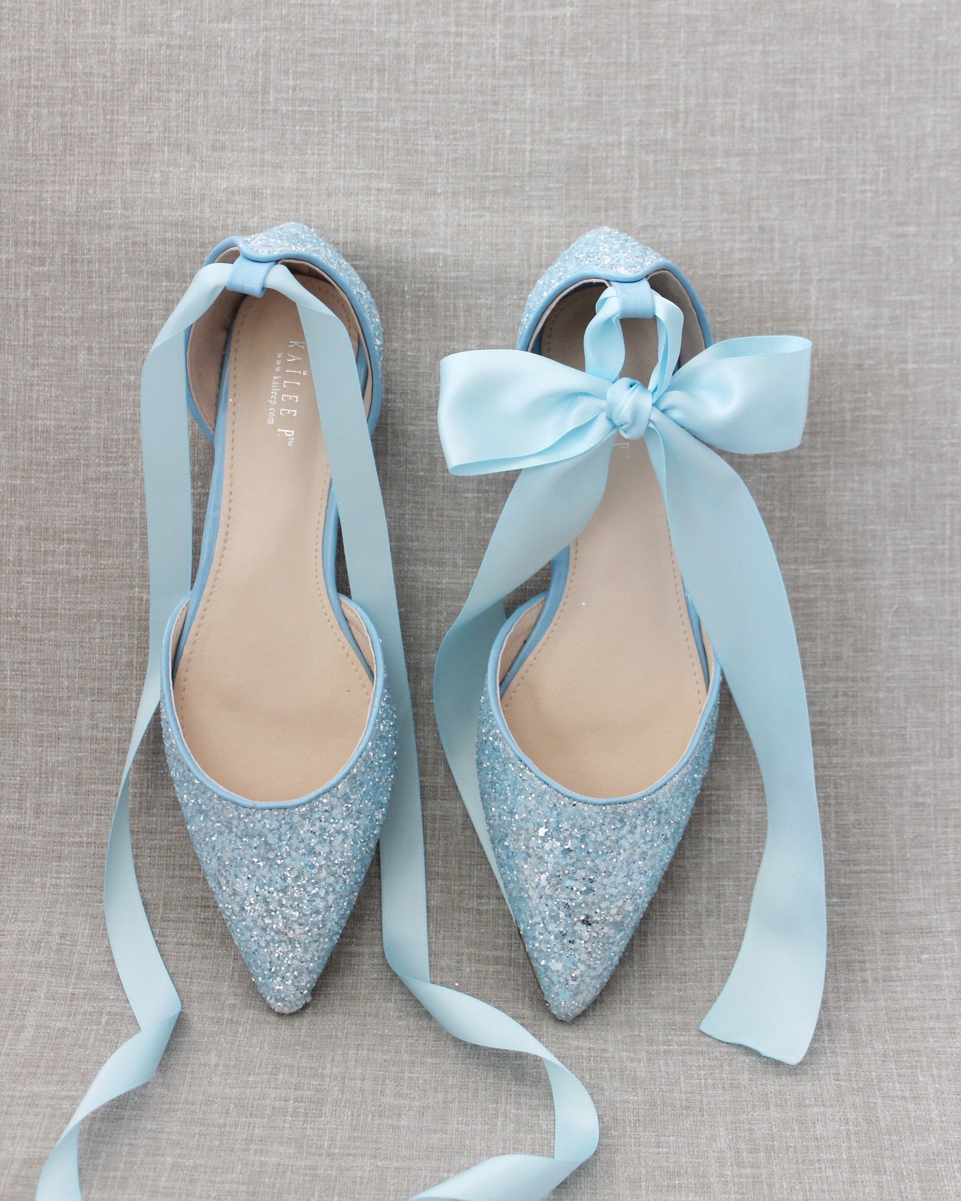 Rock Glitter Pointy Toe Flats with Satin Ankle Tie or Ballerina Lace Up - Glamourous Grace