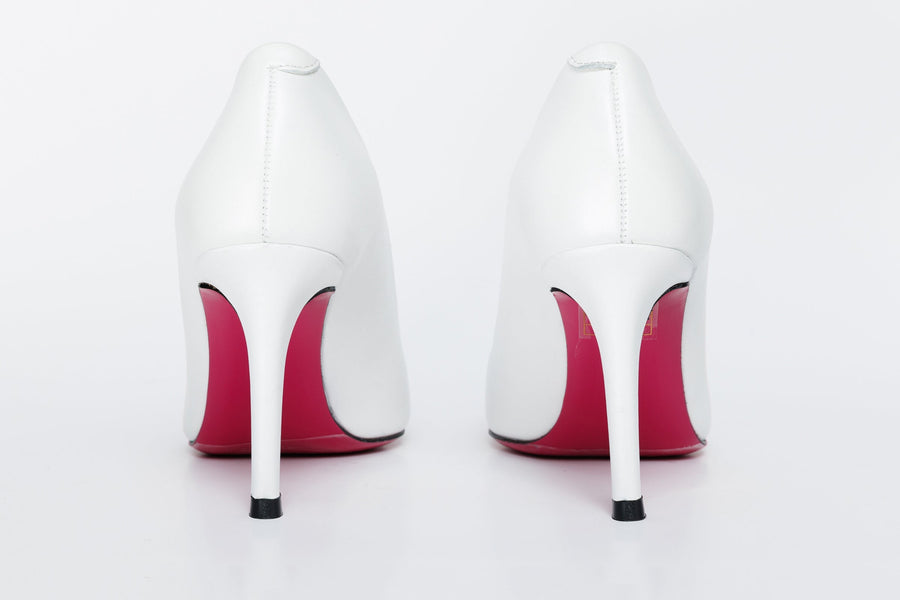 The Ege White Leather Pump Fuchsia Sole Women Shoe - Glamourous Grace