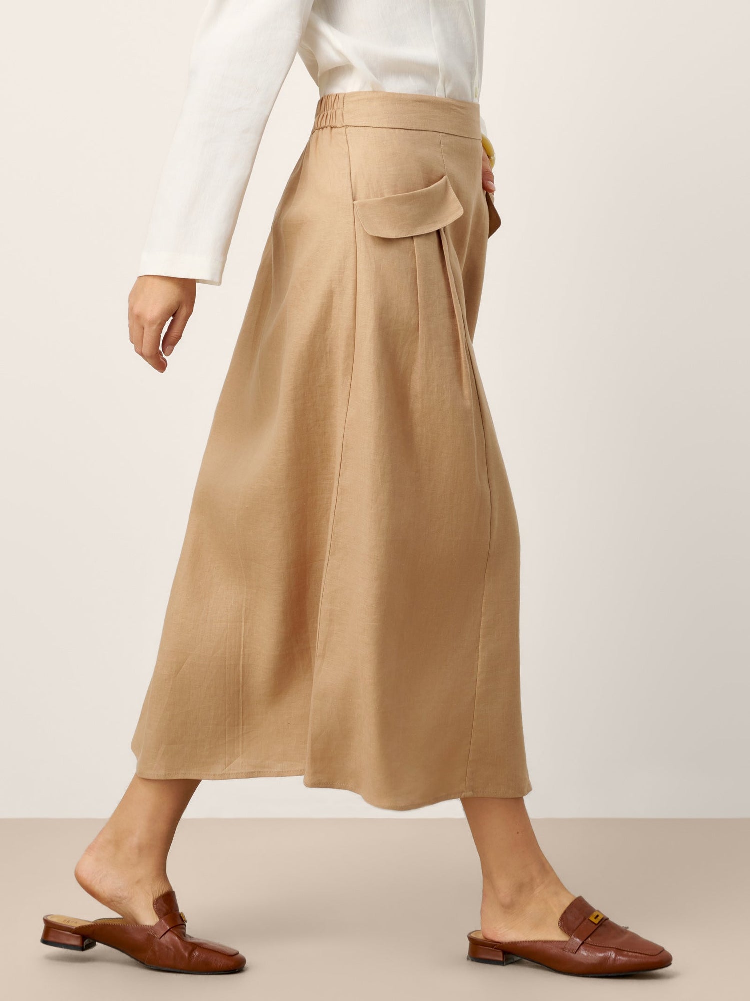 100% Linen Flap Pocket A-Line Skirt IANTHE - Glamourous Grace
