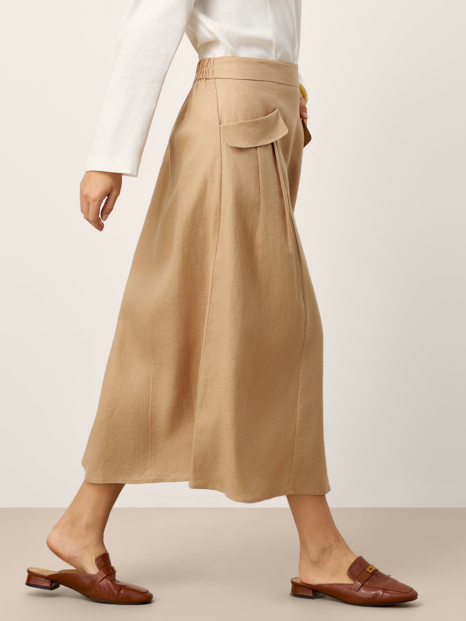 100% Linen Flap Pocket A-Line Skirt IANTHE - Glamourous Grace