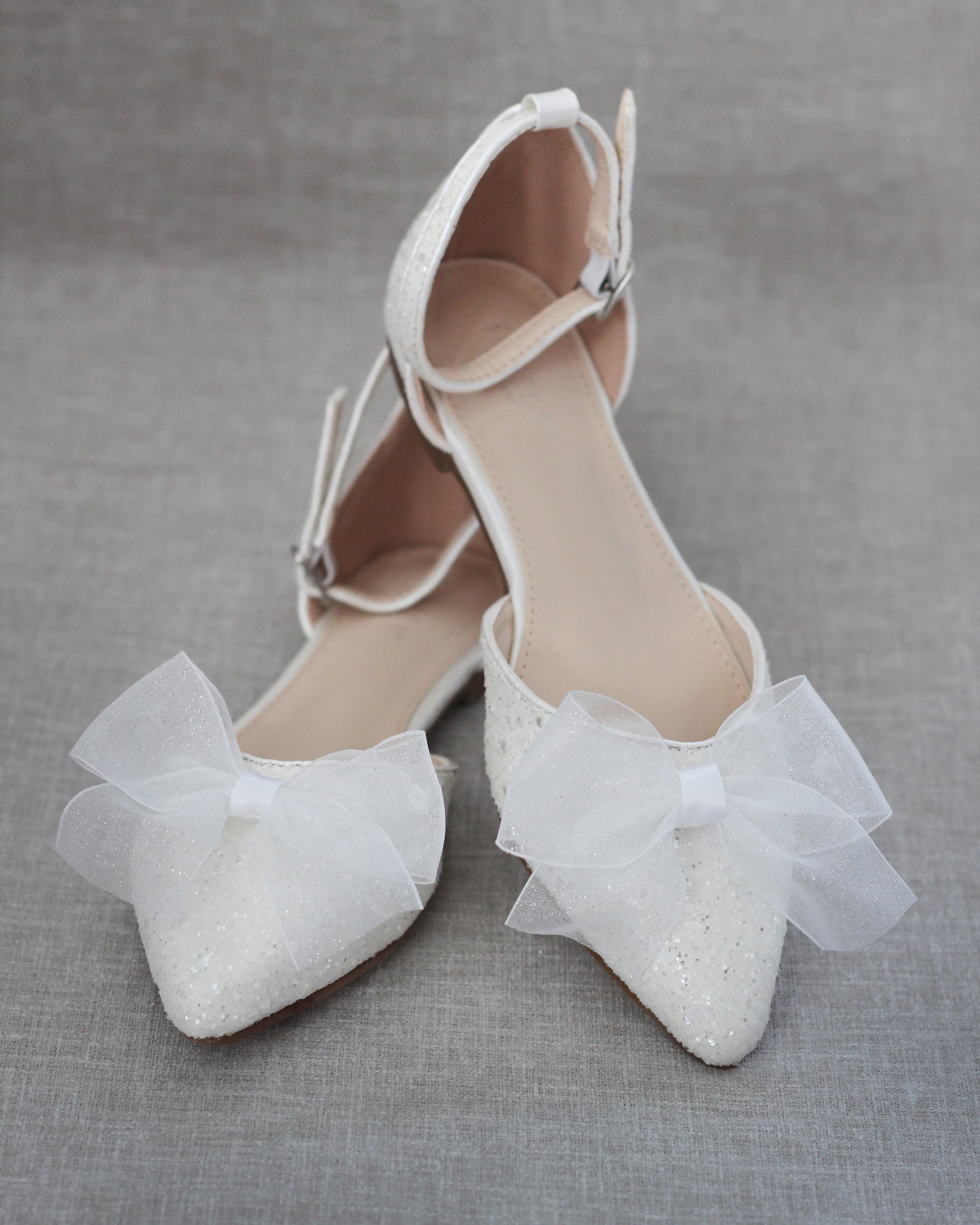 Rock Glitter Pointy Toe Flats with Organza Bow