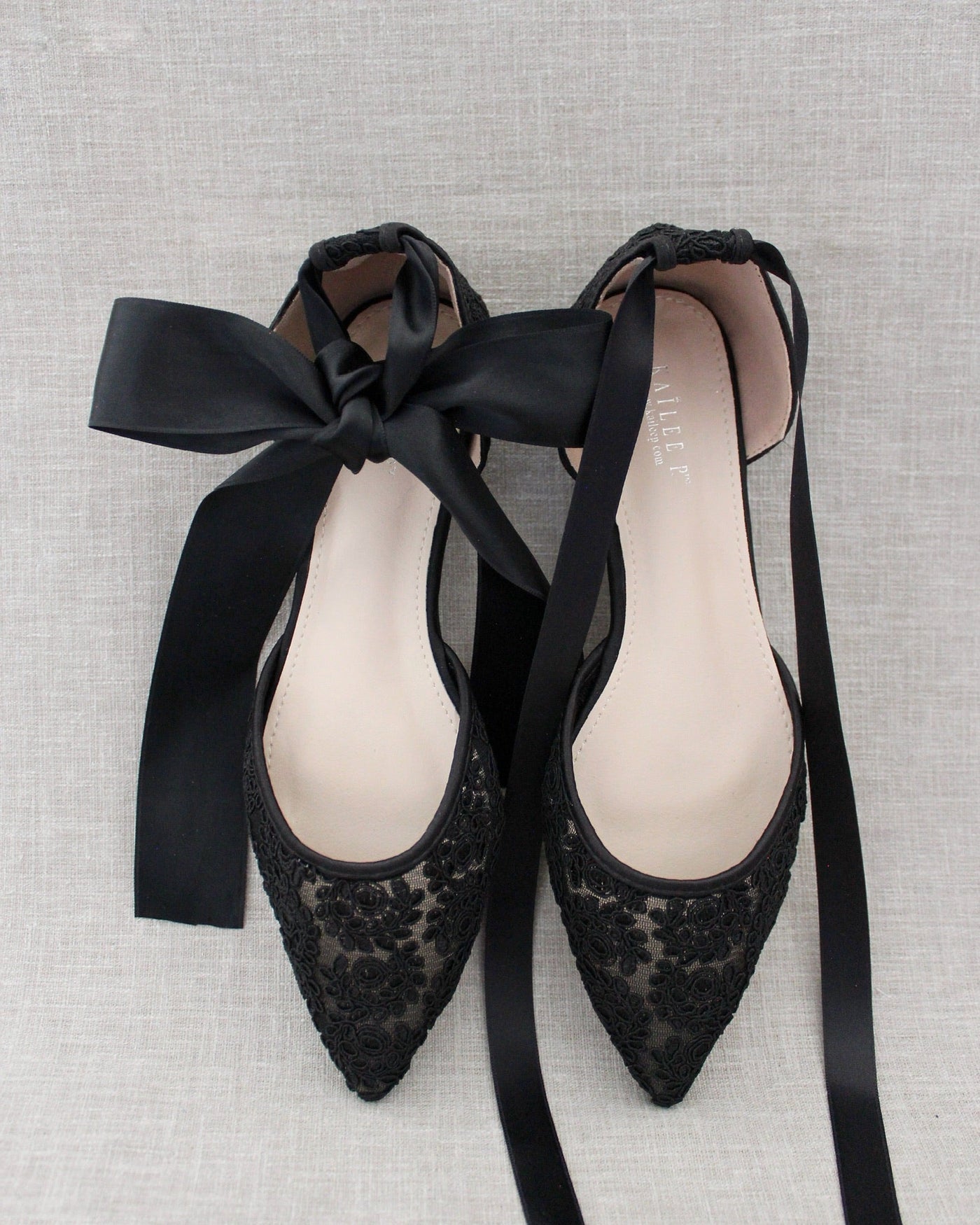 Evening Crochet Lace Pointy Toe with Ballerina Lace Up or Ankle Tie - Glamourous Grace