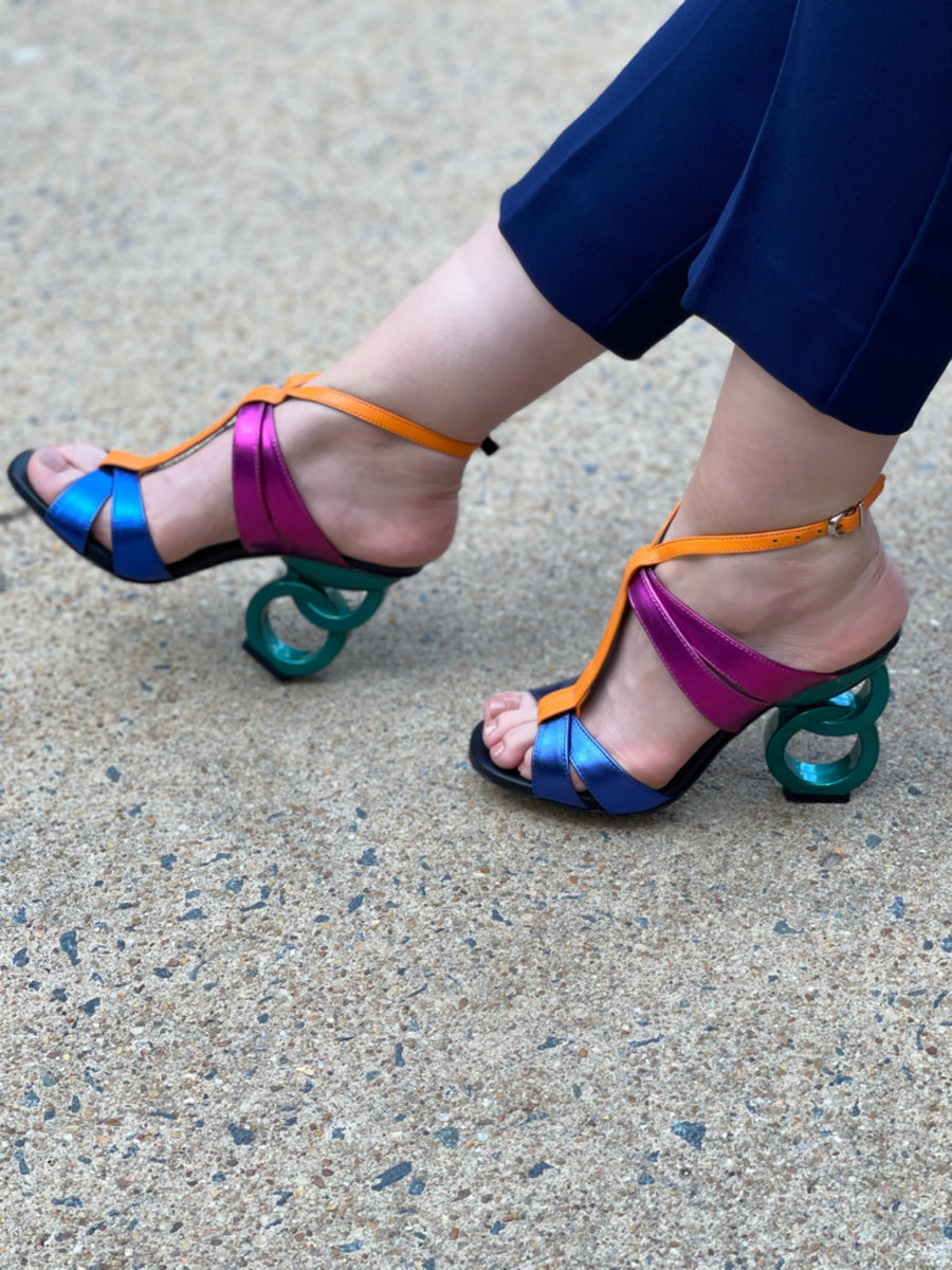 The Duffryn Multicolor T-Strap Leather Women Sandal - Glamourous Grace
