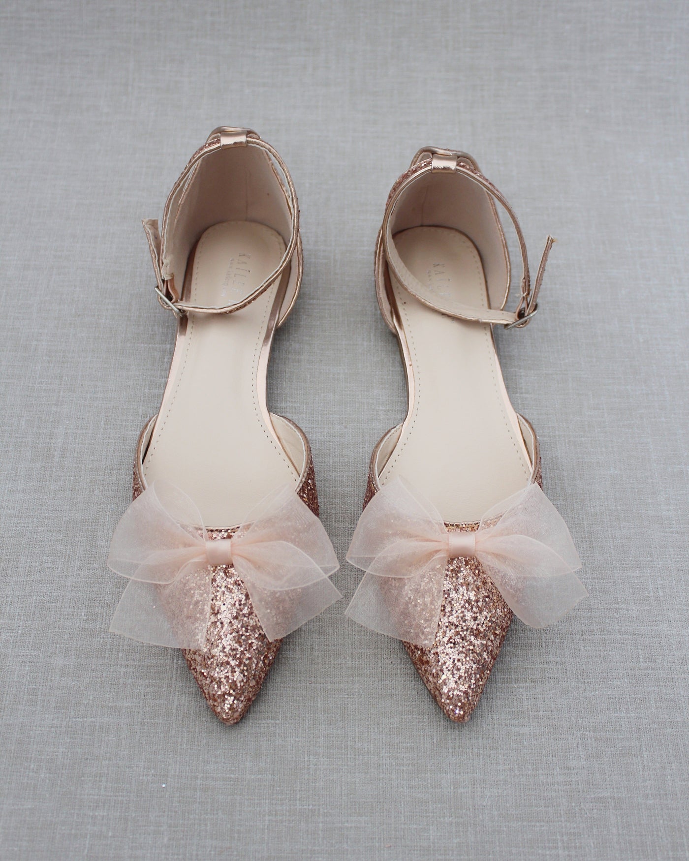 Rock Glitter Pointy Toe Flats with Organza Bow - Glamourous Grace