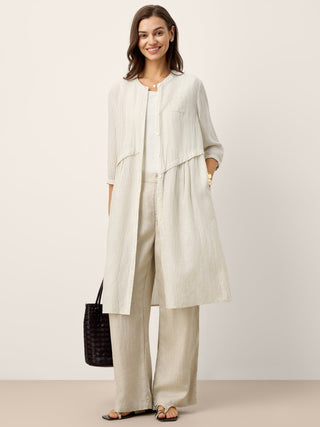 Linen-Lyocell Deconstructed Asymmetric Front Pleat Midi Dress EULALIE - Glamourous Grace