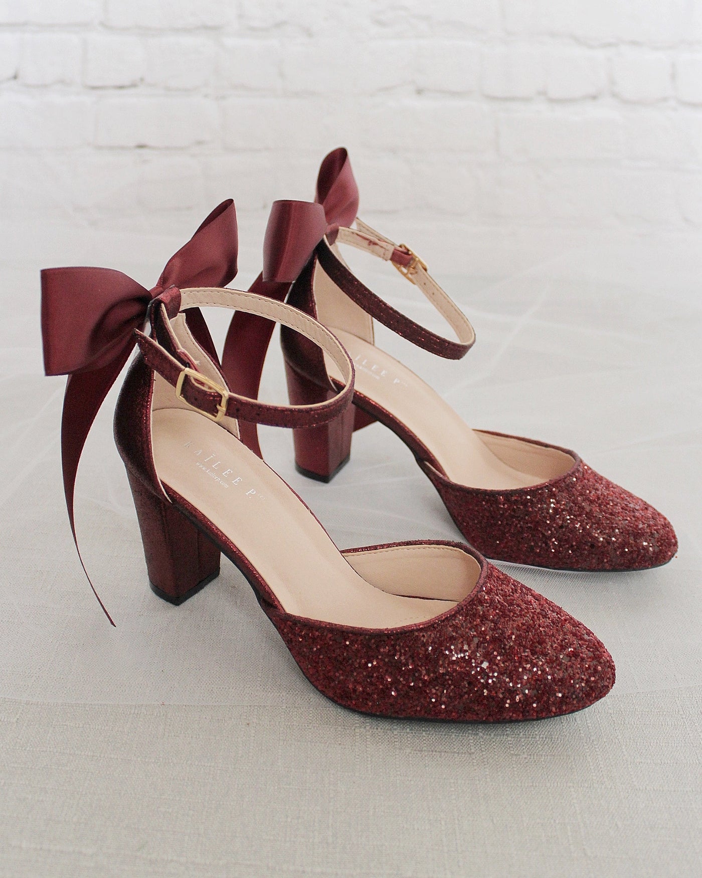 Rock Glitter Block Heel with Back Satin Bow - Glamourous Grace