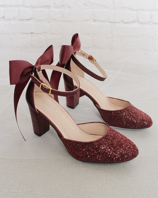 Rock Glitter Block Heel with Back Satin Bow
