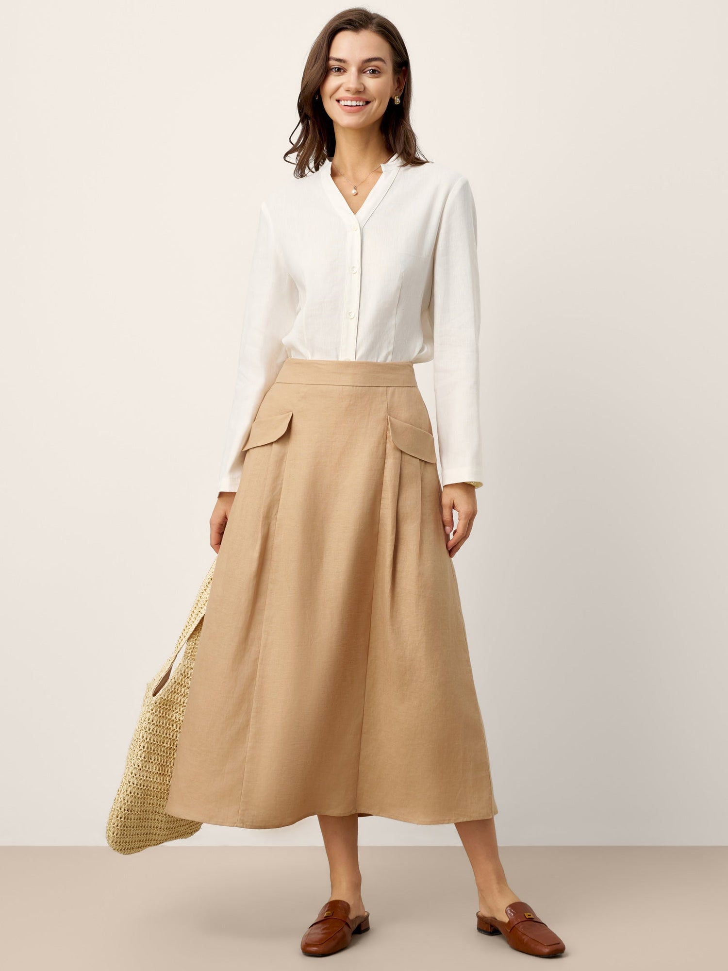100% Linen Flap Pocket A-Line Skirt IANTHE - Glamourous Grace