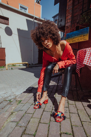 The Vigo Red Leather Block Heel Women Sandal - Glamourous Grace