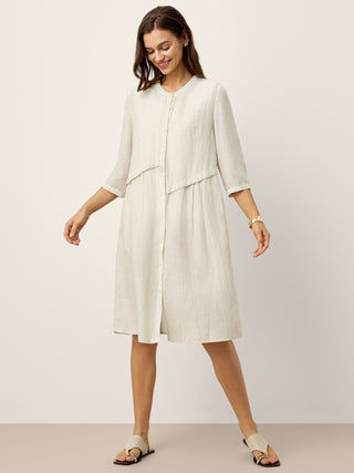 Linen-Lyocell Deconstructed Asymmetric Front Pleat Midi Dress EULALIE - Glamourous Grace