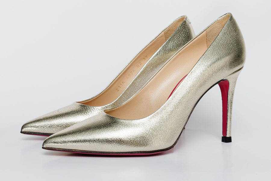 The Ege Gold Leather Pump Fuchsia Sole Women Shoe - Glamourous Grace