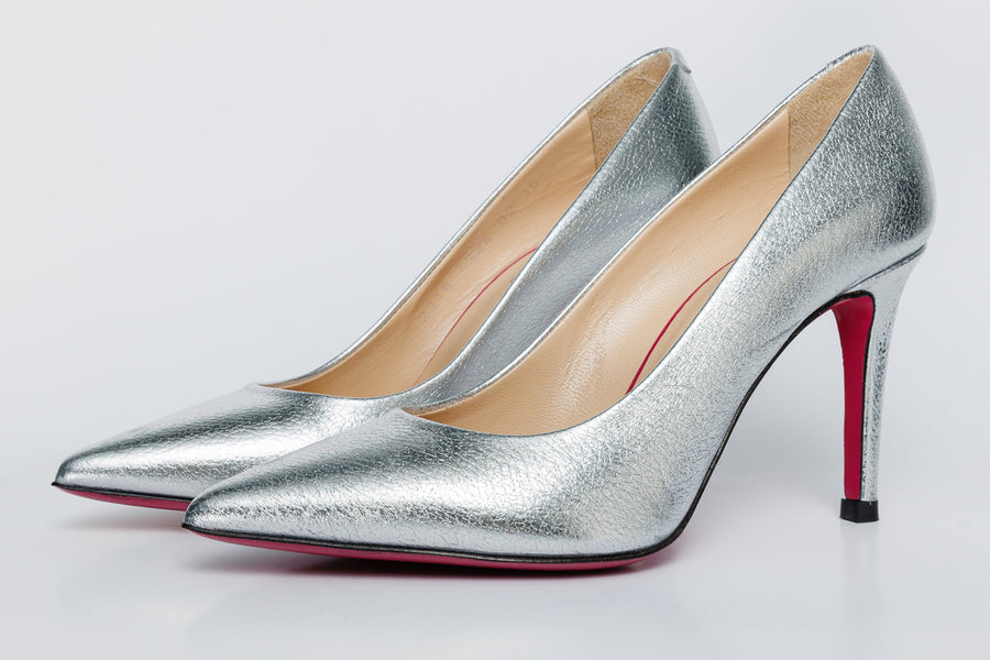 The Ege Silver Leather Pump Fuchsia Sole Women Shoe - Glamourous Grace