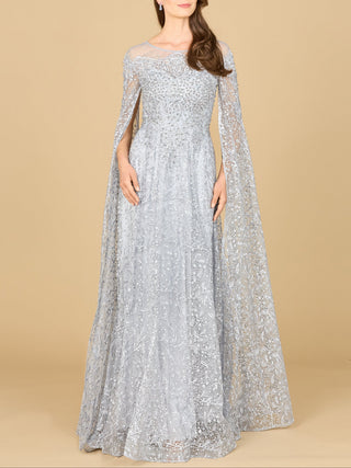 Lace Gown with Dramatic Cape Sleeves | Lara 29454 - Glamourous Grace