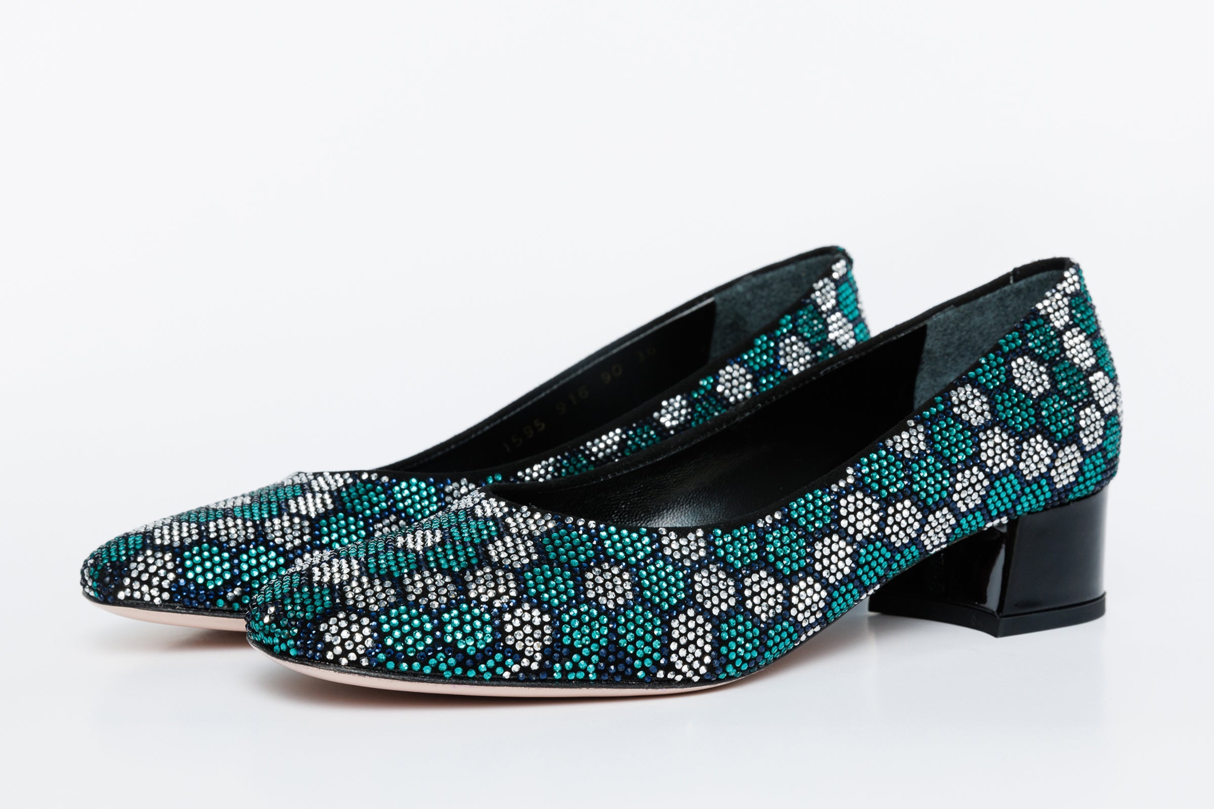The Doha Turqoise Glitter Leather Block Pump Women Shoe - Glamourous Grace