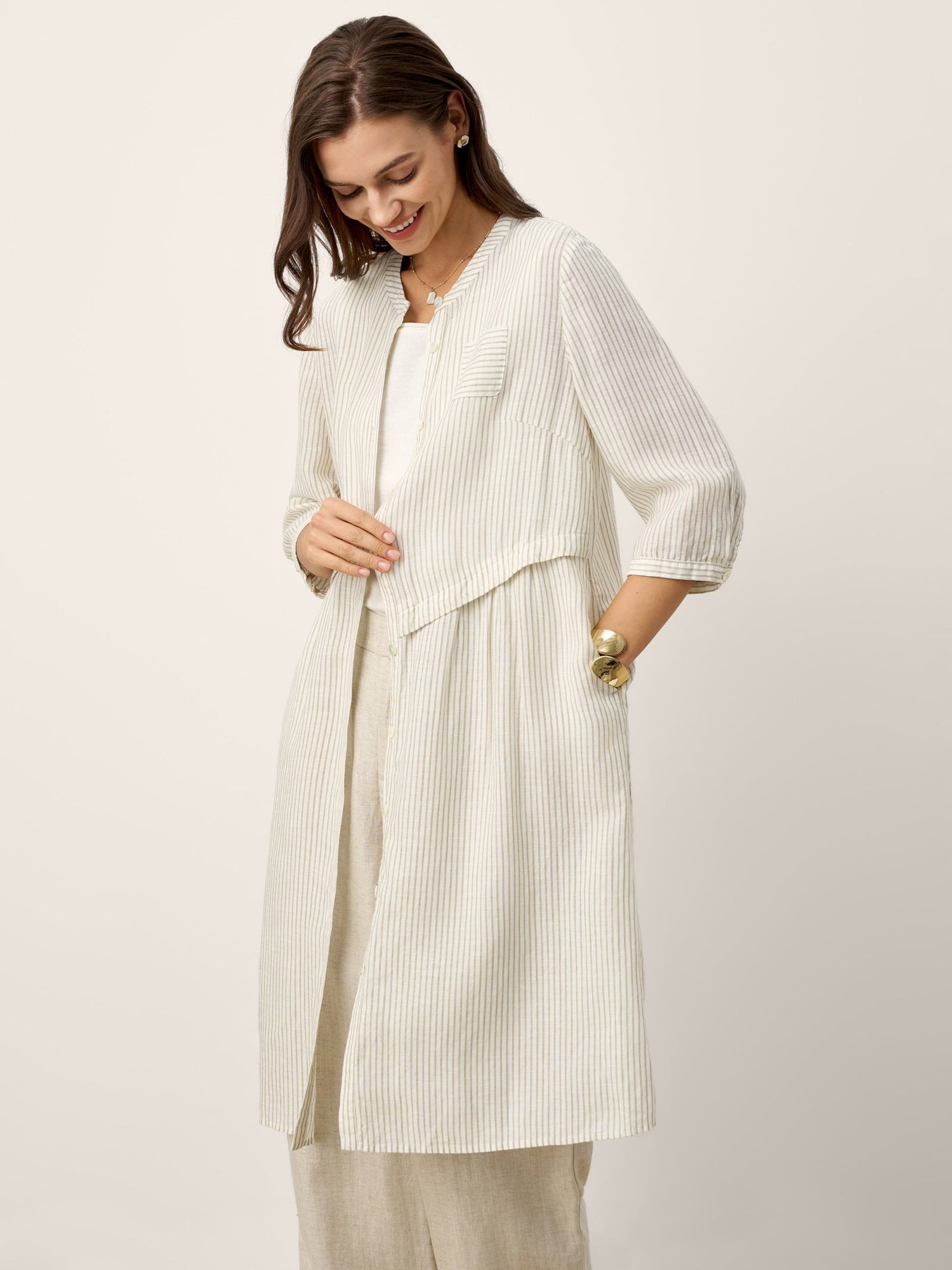 Linen-Lyocell Deconstructed Asymmetric Front Pleat Midi Dress EULALIE - Glamourous Grace