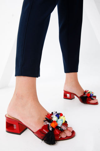 The Vigo Red Leather Block Heel Women Sandal - Glamourous Grace