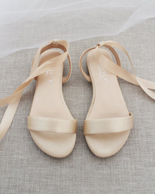Satin Flat Sandal with Ballerina Lace Up