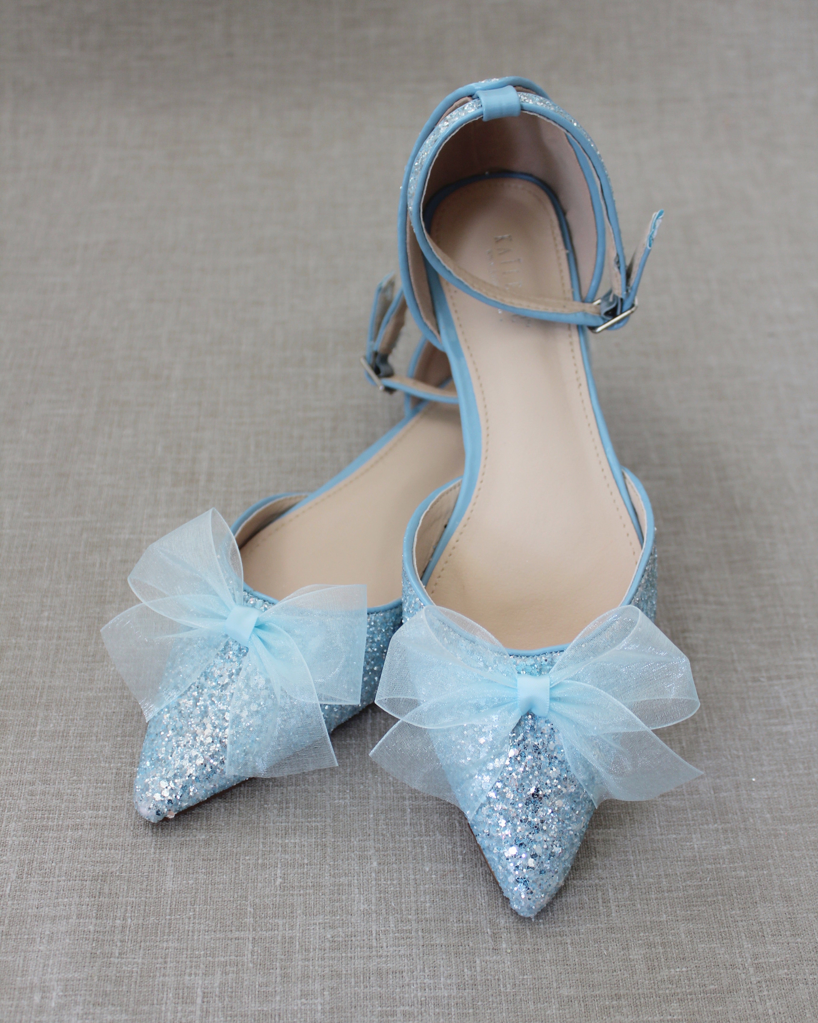 Rock Glitter Pointy Toe Flats with Organza Bow