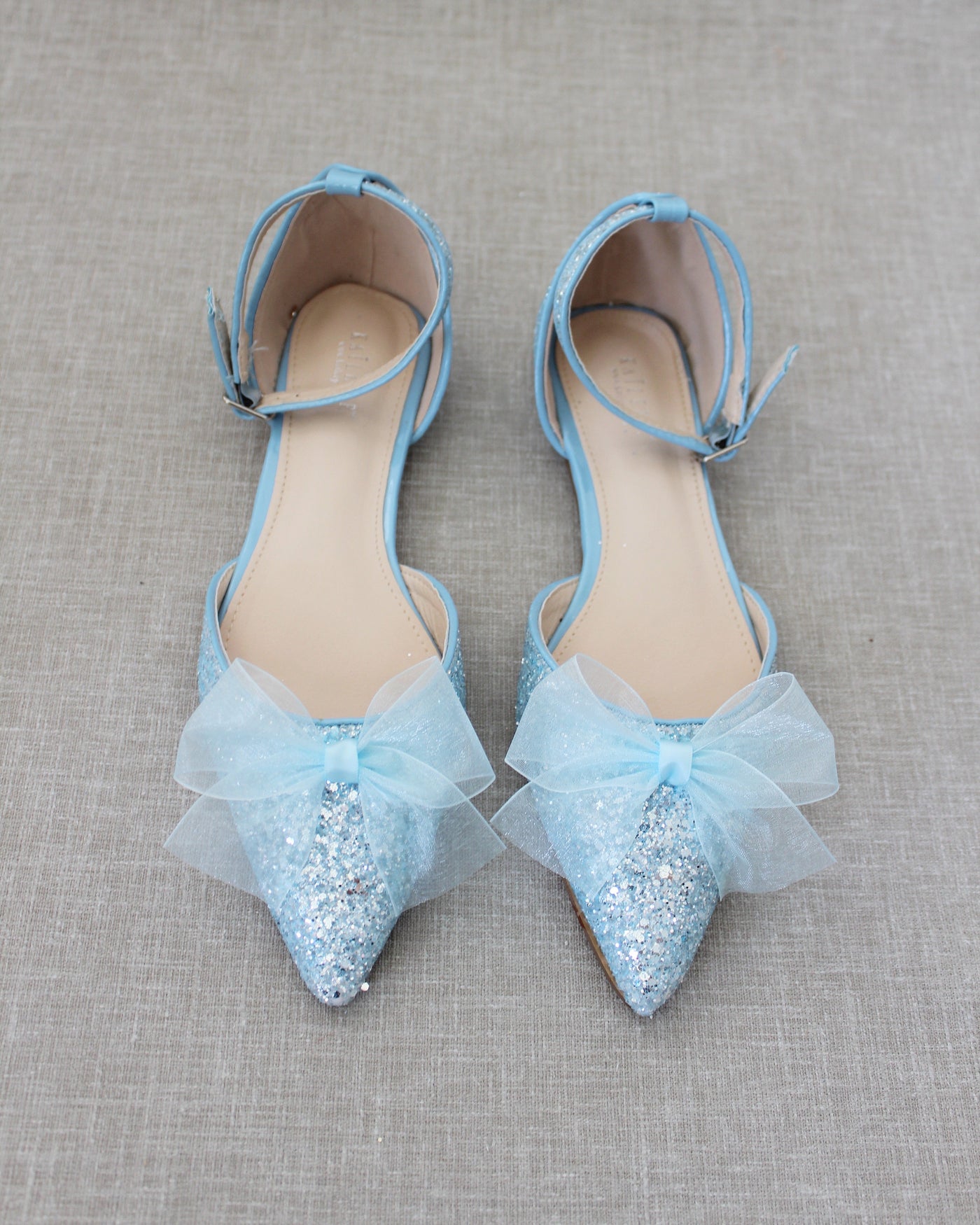 Rock Glitter Pointy Toe Flats with Organza Bow - Glamourous Grace