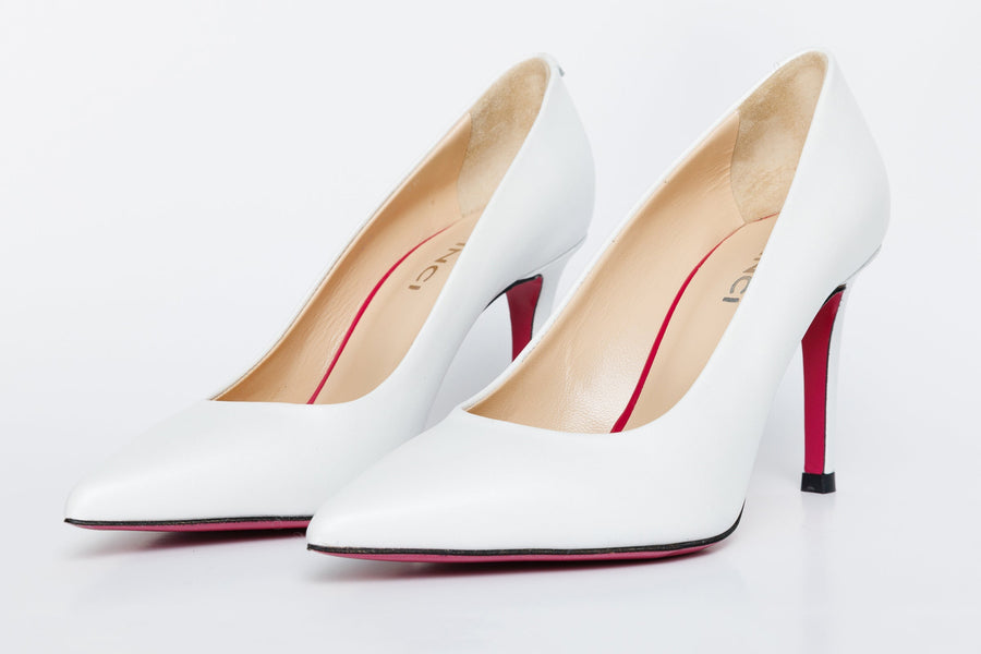 The Ege White Leather Pump Fuchsia Sole Women Shoe - Glamourous Grace