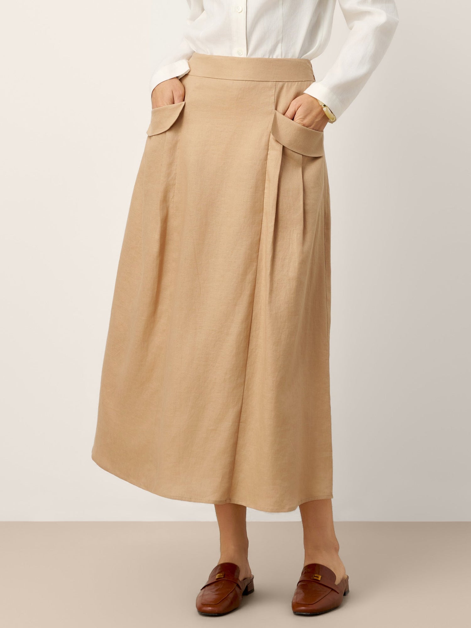 100% Linen Flap Pocket A-Line Skirt IANTHE - Glamourous Grace