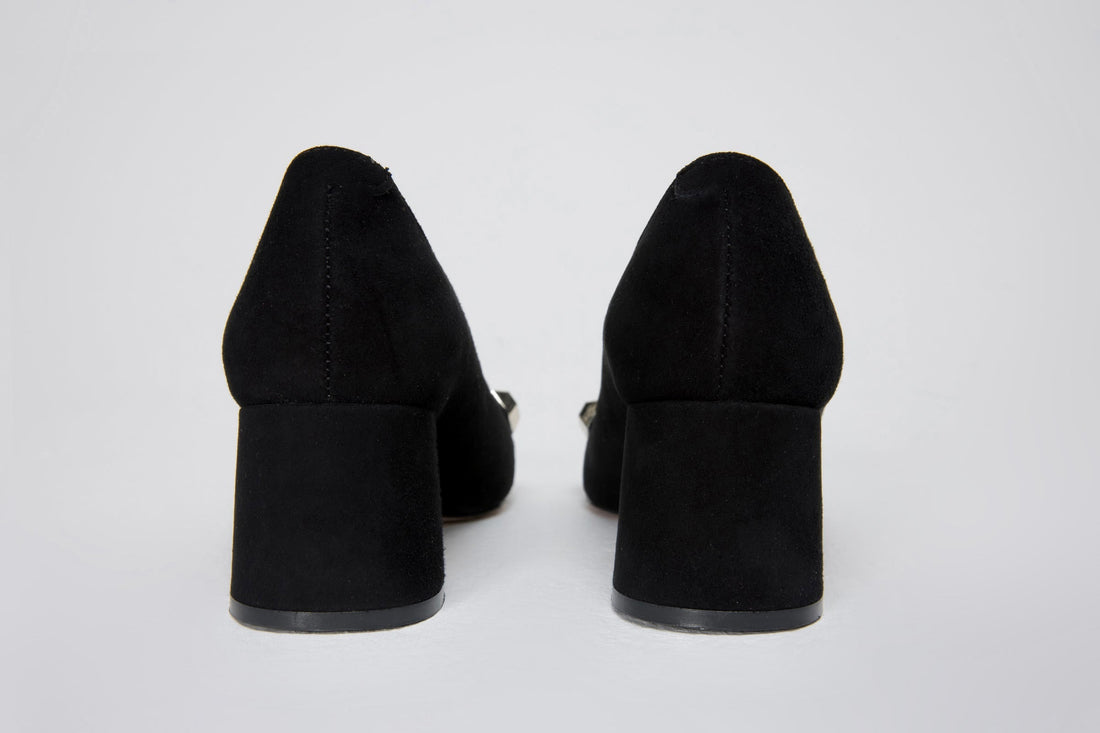 The Olney Black Suede Leather Block Heel Pump Women Shoe - Glamourous Grace