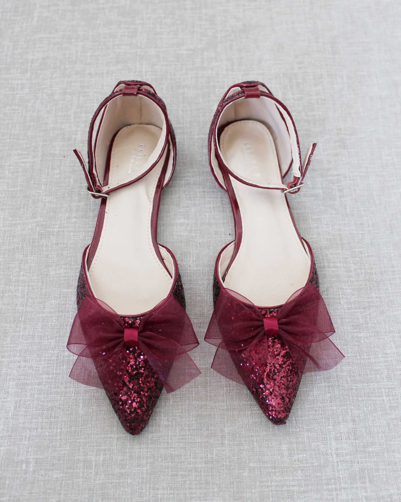 Rock Glitter Pointy Toe Flats with Organza Bow - Glamourous Grace