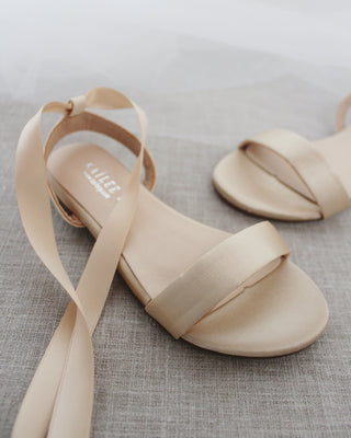 Satin Flat Sandal with Ballerina Lace Up