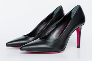 The Ege Black Leather Pump Fuchsia Sole Women Shoe - Glamourous Grace
