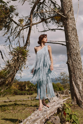 CASCADA DRESS IN DUSTY BLUE - Glamourous Grace