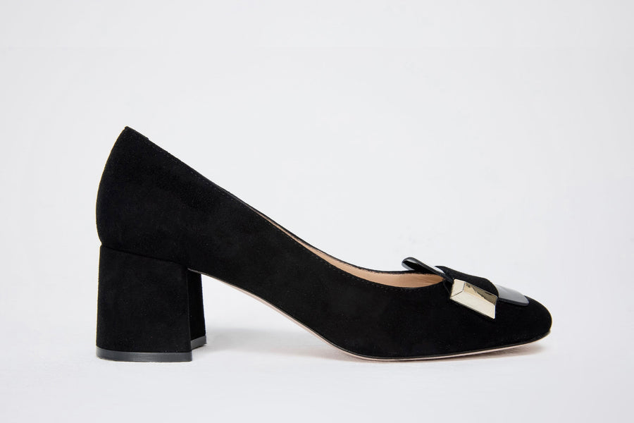 The Olney Black Suede Leather Block Heel Pump Women Shoe - Glamourous Grace