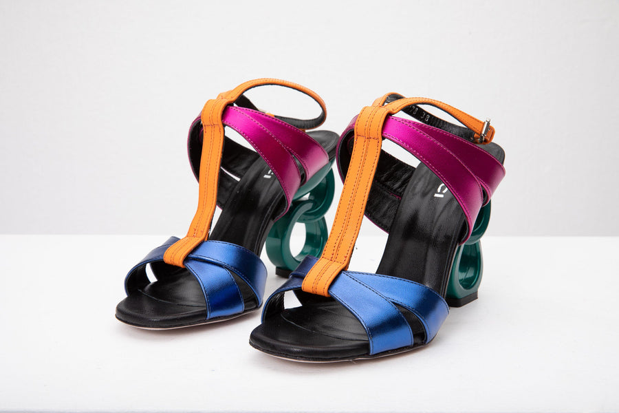 The Duffryn Multicolor T-Strap Leather Women Sandal - Glamourous Grace