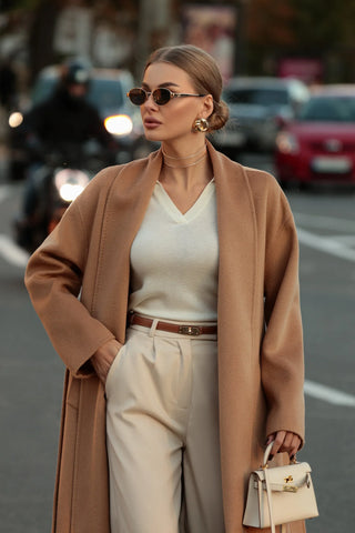 Marley Double Face Cashmere Wool Classic Overcoat in Camel