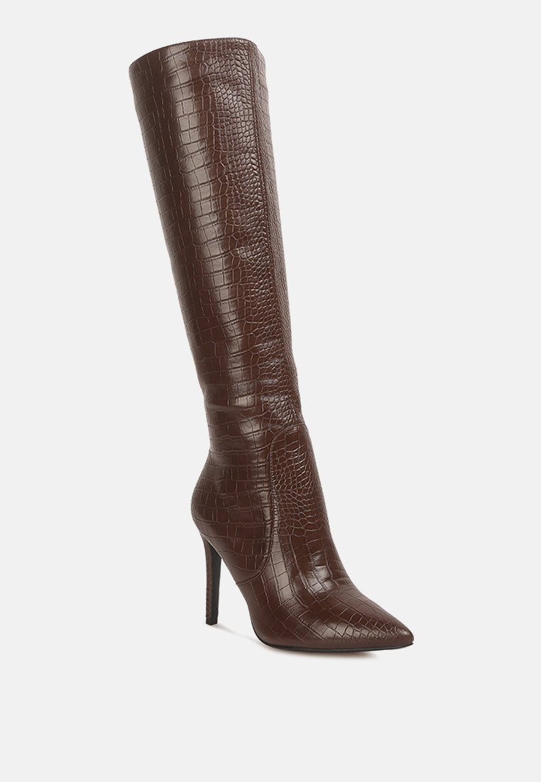 Indulgent High Heel Croc Calf Boots - Glamourous Grace