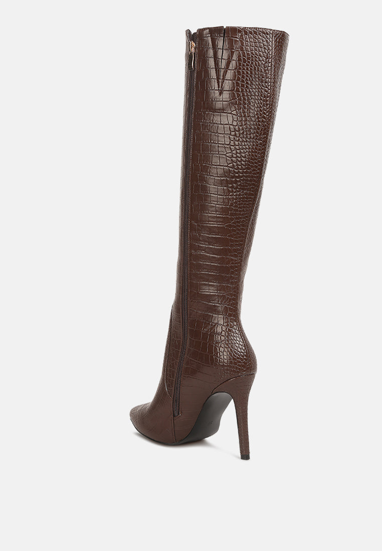 Indulgent High Heel Croc Calf Boots - Glamourous Grace