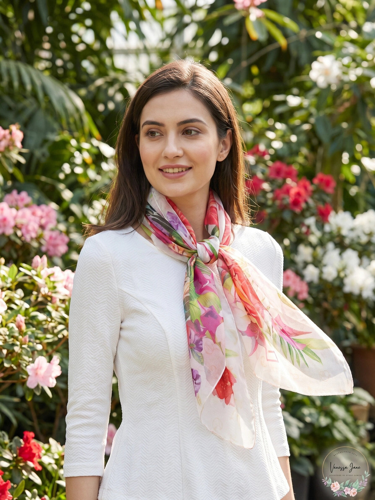 Giani Bernini Signature Tropical Square Scarf, White Multi Floral, One Size - Glamourous Grace