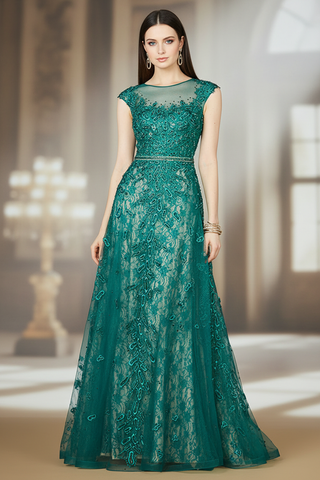 Inspired Lace Gown with Cap Sleeves – Editorial Luxury