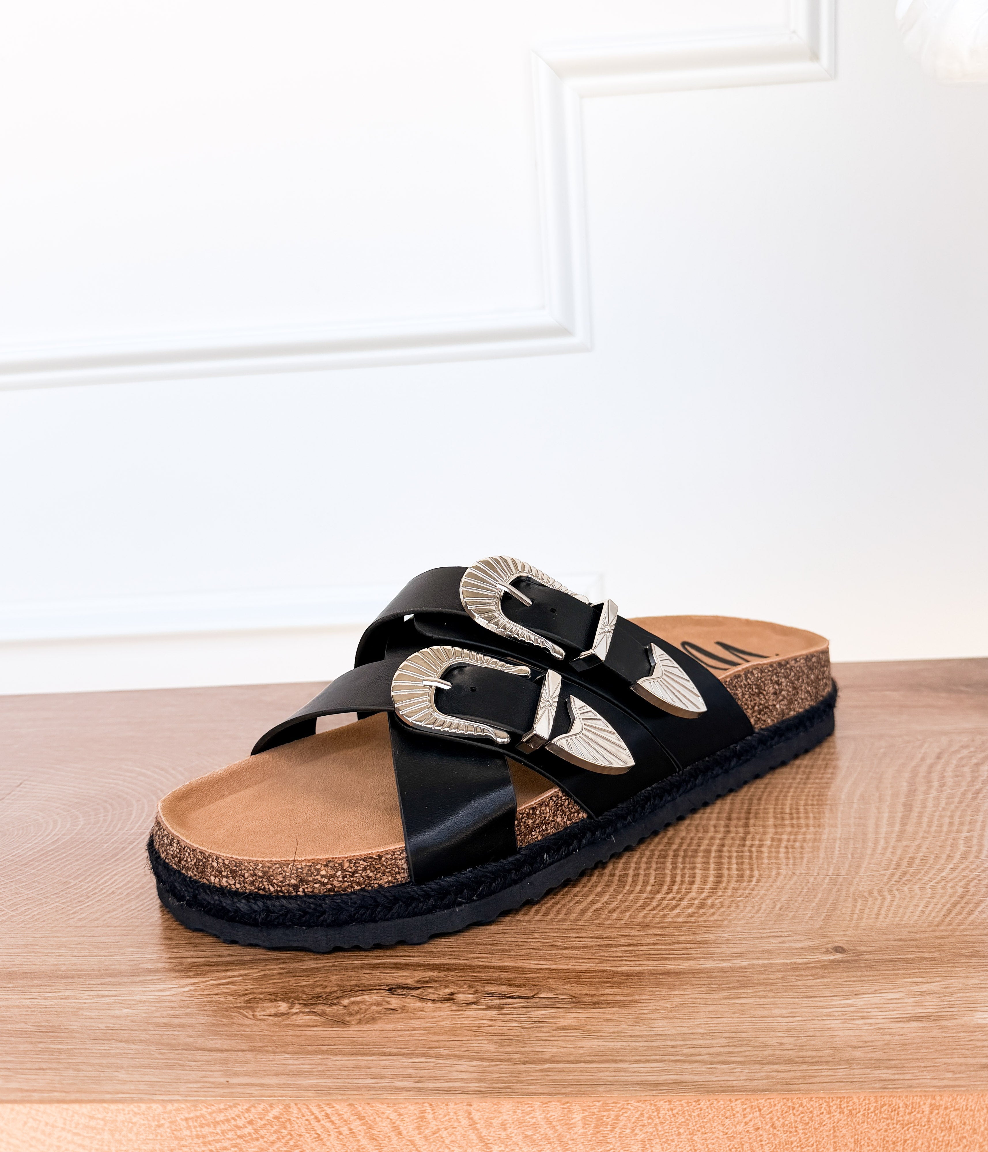 Iris Buckle Sandal in Black - Glamourous Grace