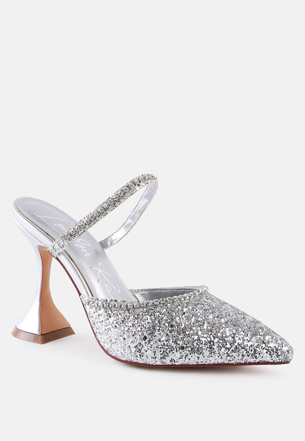 Iris Glitter Diamante Spool Heeled Sandals - Glamourous Grace