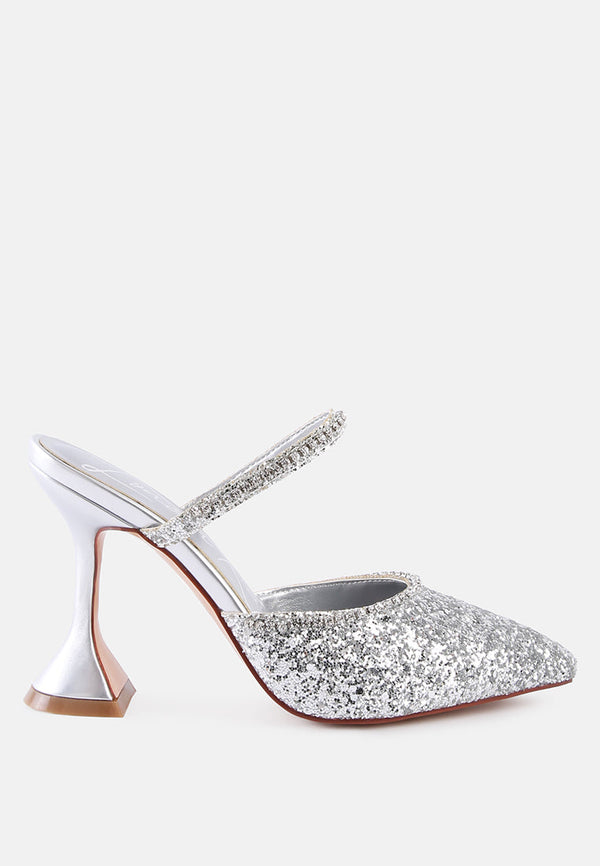 Iris Glitter Diamante Spool Heeled Sandals - Glamourous Grace
